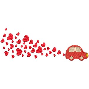 Little Car Pulling Lots Of Hearts Filled Machine Embroidery Design Digitized Pattern